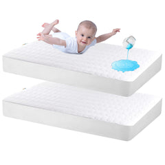 Bamuho cotton crib mattress protector in duck egg pattern, gentle skin-friendly comfort.