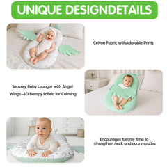 Banakshol baby lounger folded with a carry handle for travel-friendly portability.