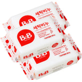 B&B laundry soap chamomile packaging highlights eco-friendly materials and gentle baby clothes care.
