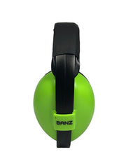 BANZ Baby Earmuffs lime side view with low-profile fit for comfort