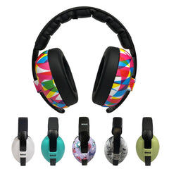BANZ baby earmuffs on infant with comfortable fit for quiet protection.