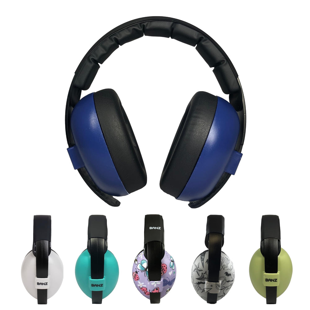 BANZ Bubzee folded ear defenders for travel protection.