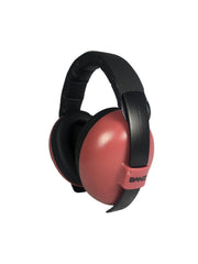 BANZ infant earmuffs maroon product design close-up, low-profile style.