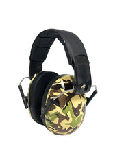 BANZ Kidz earmuffs camo green front view showing protective fit for kids