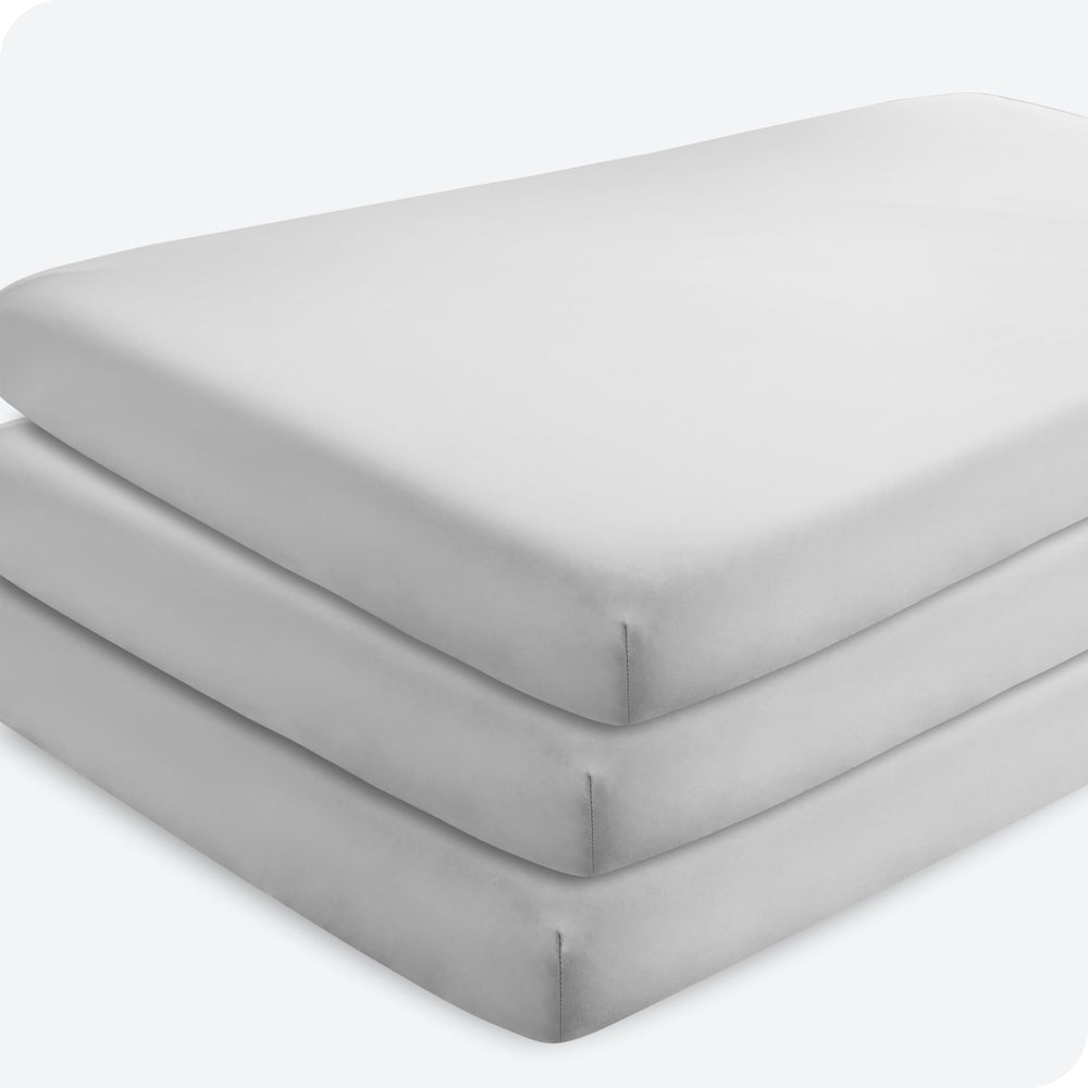 Bare Home 3-pack fitted crib sheet cloud grey on mattress for snug, secure fit
