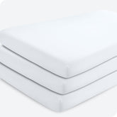 Bare Home 3-pack fitted crib sheets in white packaging show multi-pack convenience.
