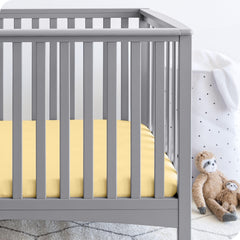 Bare Home crib sheets elastic-edge-closeup highlights durable stretch to hug mattress.