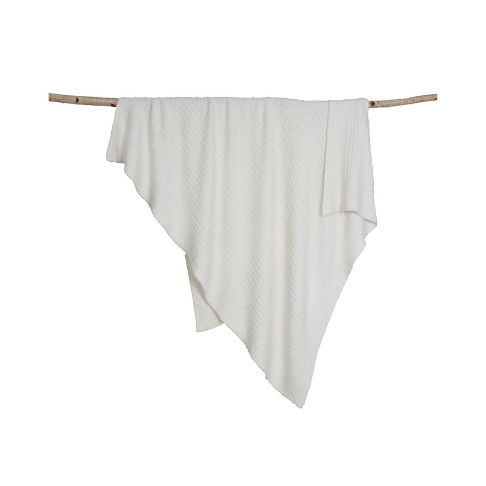 Barefoot Dreams Bamboo Chic Lite Blanket in pearl, front view, ultra-soft cozy companion for nap time.