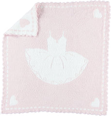 Barefoot Dreams CozyChic scalloped blanket pink tutu flat lay for cozy baby cuddles.