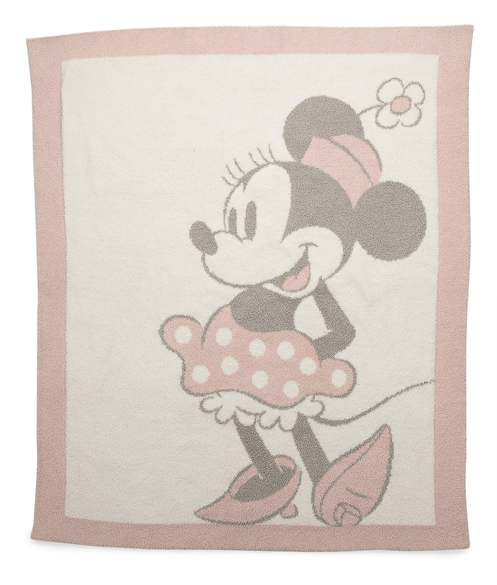 Barefoot Dreams CozyChic vintage Minnie pattern blanket for timeless baby cuddles.