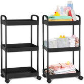 Barydat 3-tier diaper caddy organizer in black keeps newborn essentials within easy reach.