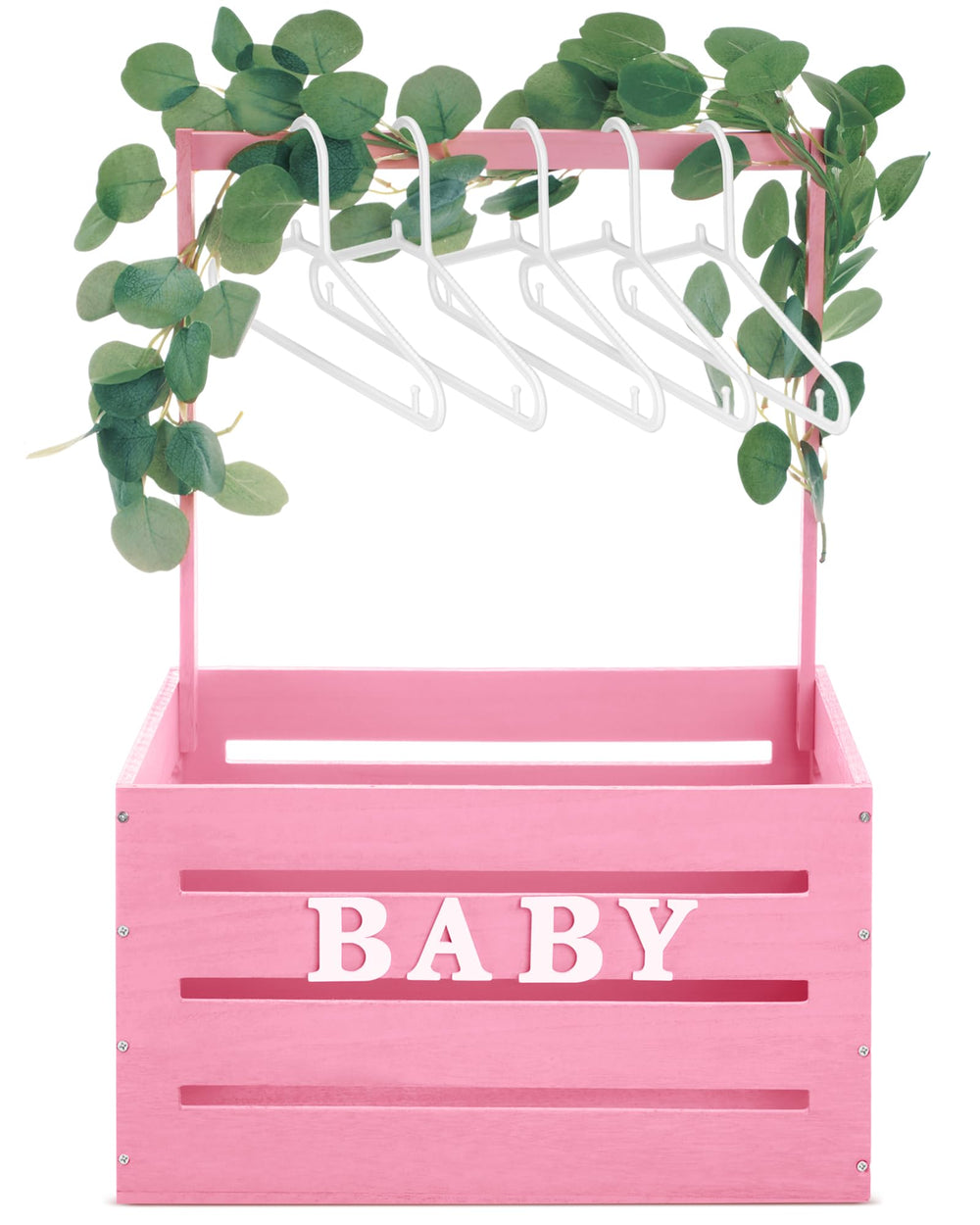 Barydat wooden baby shower crate in pink offers versatile nursery decor and storage.