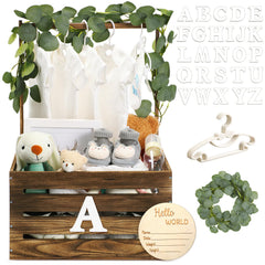 Barydat wooden baby shower crate with handle for versatile storage and décor
