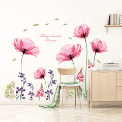 BASHOM Decowall SG2-106 pink flowers bedroom corner decal for cozy ambiance