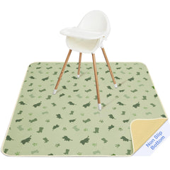 Basumee Splat Mat under high chair with waterproof surface for quick spill cleanup.