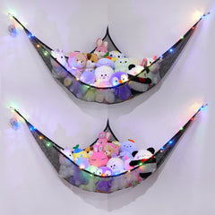 Basumee stuffed animals hammock with LED light pack keeps plush toys organized.