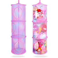 Basumee stuffed animals net hammock pink two-pack for plush storage and space saving