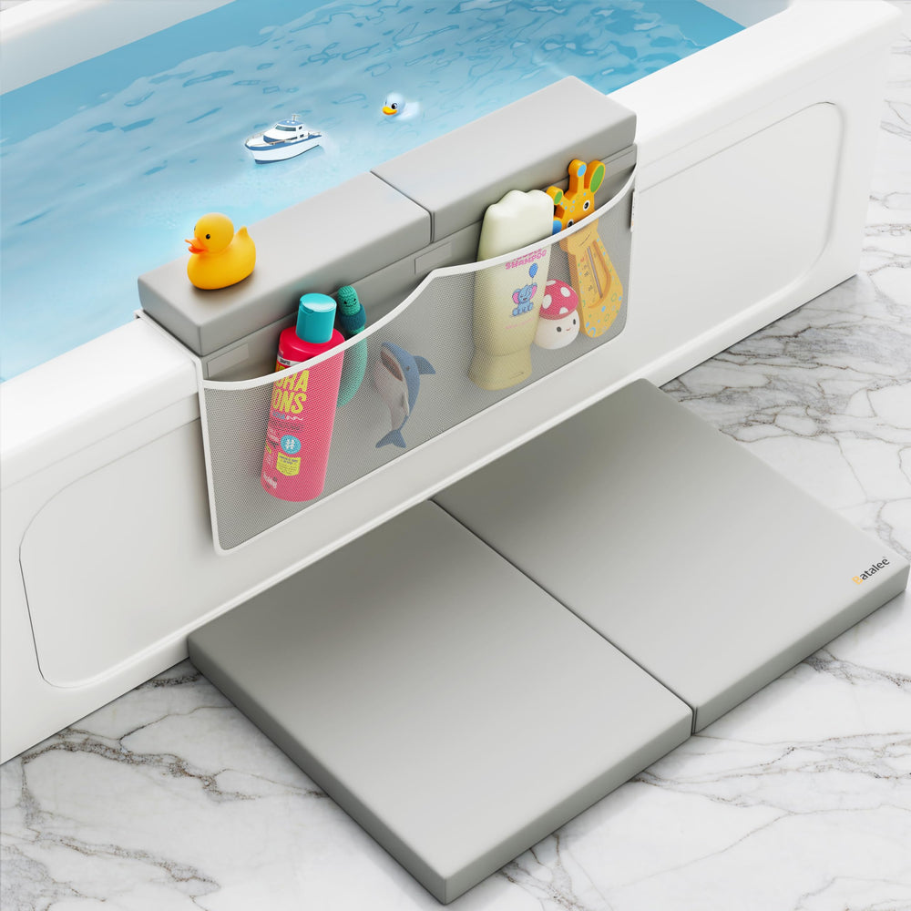 BATALEE bath kneeler and elbow rest setup showing comfortable knee support for bath time