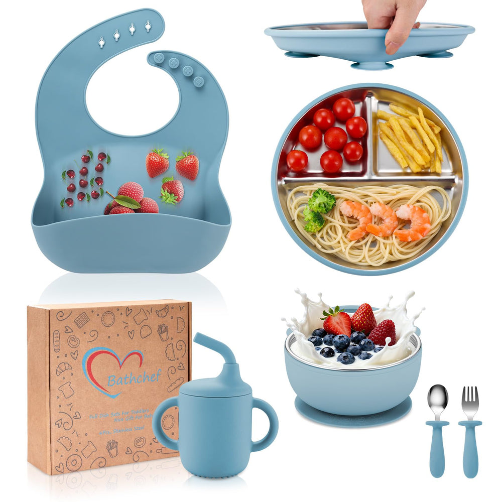 Bathchef toddler plates and bowls set with strong suction for mess-free mealtimes