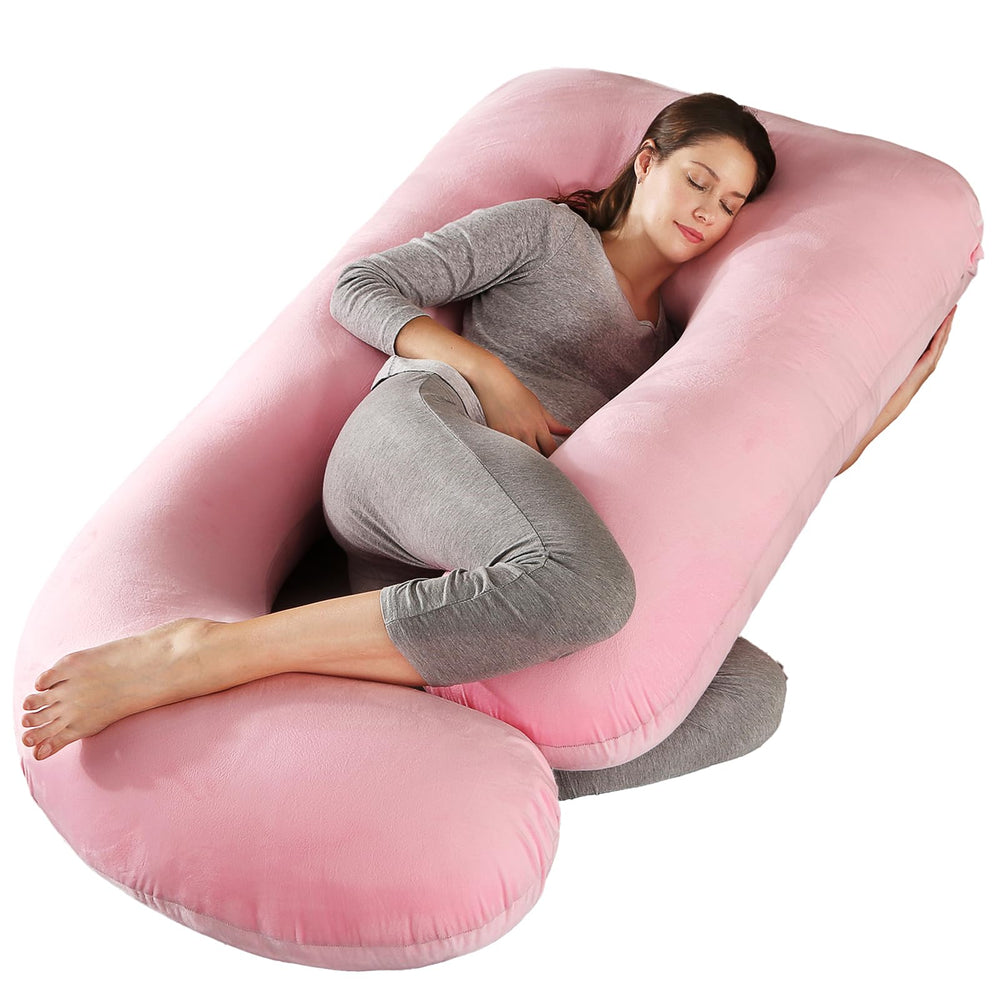 BATTOP pregnancy pillow U-shape front view delivers full-body support for comfortable side sleeping.