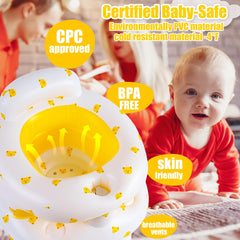 Bavbiiy inflatable baby seat yellow bear in use during a meal for sit-up support