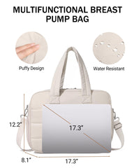 BAVERGE diaper bag side view shows breast pump compartment for easy pumping access.