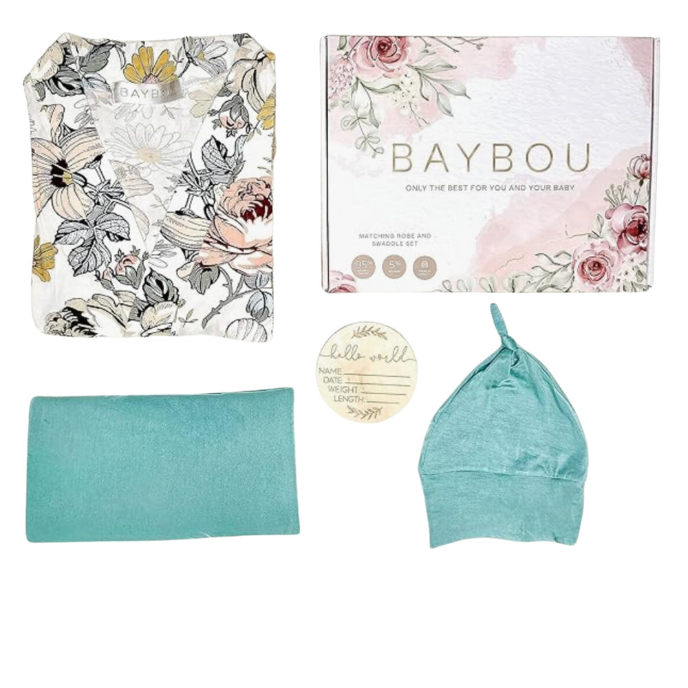 Baybou robe swaddle set matching mommy and baby floral design for photo moments