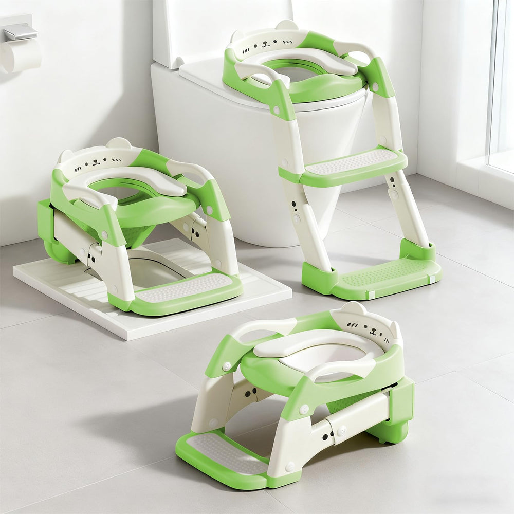 BBfancy potty training seat foldable green and white, ideal for compact travel.