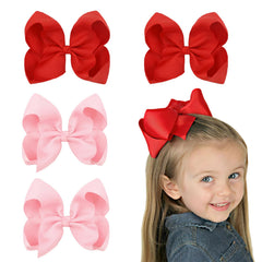BBGifts hair bows in red and pink with alligator clips for secure kid hairstyles.