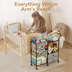 BBLIKE diaper caddy hanging rod converts it into a mini wardrobe for essentials.