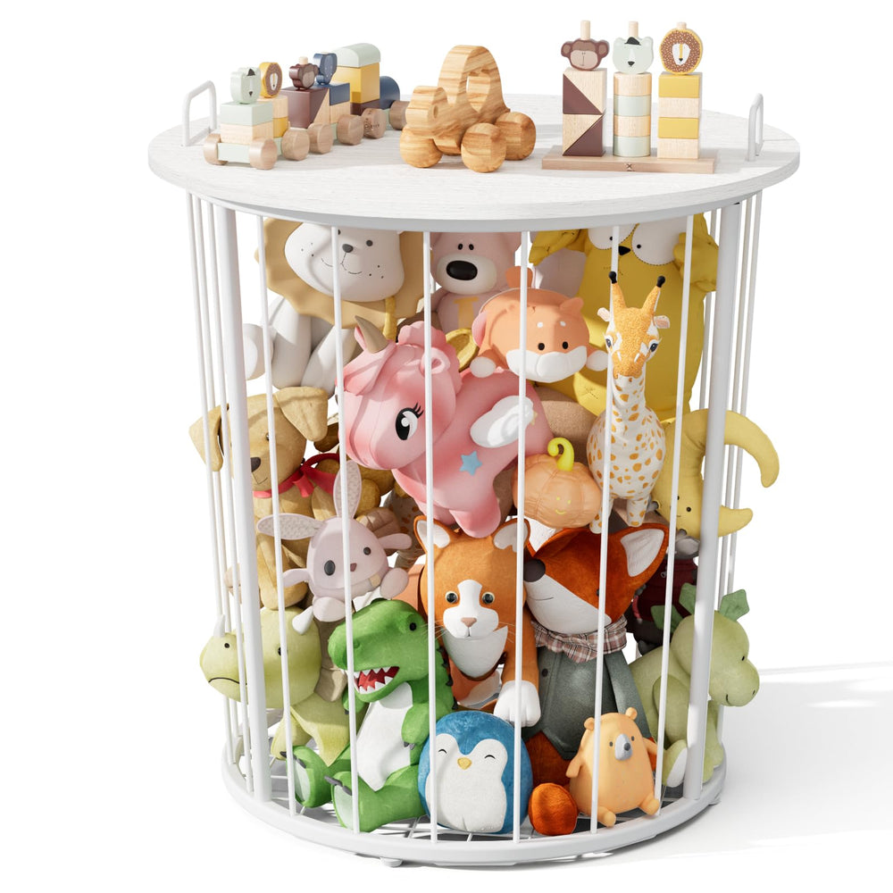 BBLIKE end table with sturdy metal frame and white wood lid for toy organization