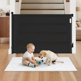 BBsecure retractable baby gate closed showing space-saving barrier for doorways and stairs