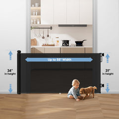 BBsecure retractable gate with anti-crawling hook bottom helps prevent under-gap crawling by active pets.