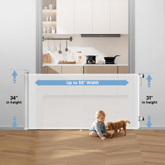 BBsecure retractable gate with anti-crawling hook secures bottom edge