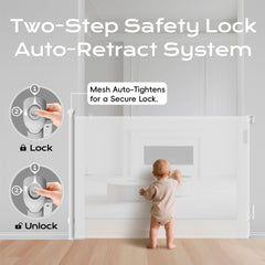 BBsecure retractable gate extended to 71 inches shows wide doorway safety