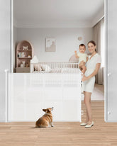 BBsecure retractable gate extended mesh covers wide stair area for safety