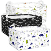 BBSET dino storage basket 3-pack on shelf keeps toys organized and accessible.