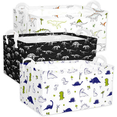 BBSET dino storage basket 3-pack on shelf keeps toys organized and accessible.