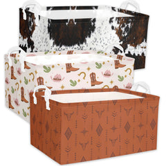 BBSET Western Bull Basket cowprint variant A showcases rugged storage for toys and books