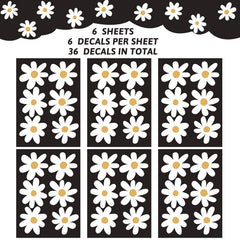 BBTO Daisy wall decal flowers closeup highlighting delicate white petals and clean peel-and-stick design.