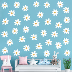 BBTO Daisy wall decal on wall nursery demonstrates simple application for playful bedroom aesthetics.