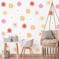 BBTO daisy wall decal orange flowers creates a cheerful living room focal point