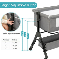 BCOL baby bassinet height adjustment buttons fit bed heights securely.