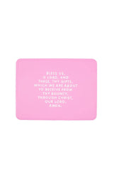 Be A Heart meal blessing placemat in bubblegum color showing organized, engaging mealtime.