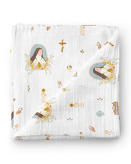 Be A Heart swaddle blanket close-up shows soft bamboo-cotton fabric for newborn comfort.