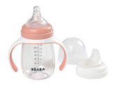 BEABA 2in1 bottle-to-sippy-rose demonstrates smooth transition for growing babies.
