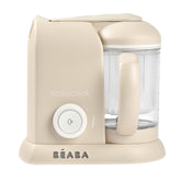 BEABA Babycook Solo front view shows compact all-in-one kitchen appliance for quick baby meals.