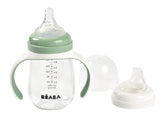 BEABA 2-in-1 bottle-to-sippy sage enables on-the-go sipping with spill-proof cap.