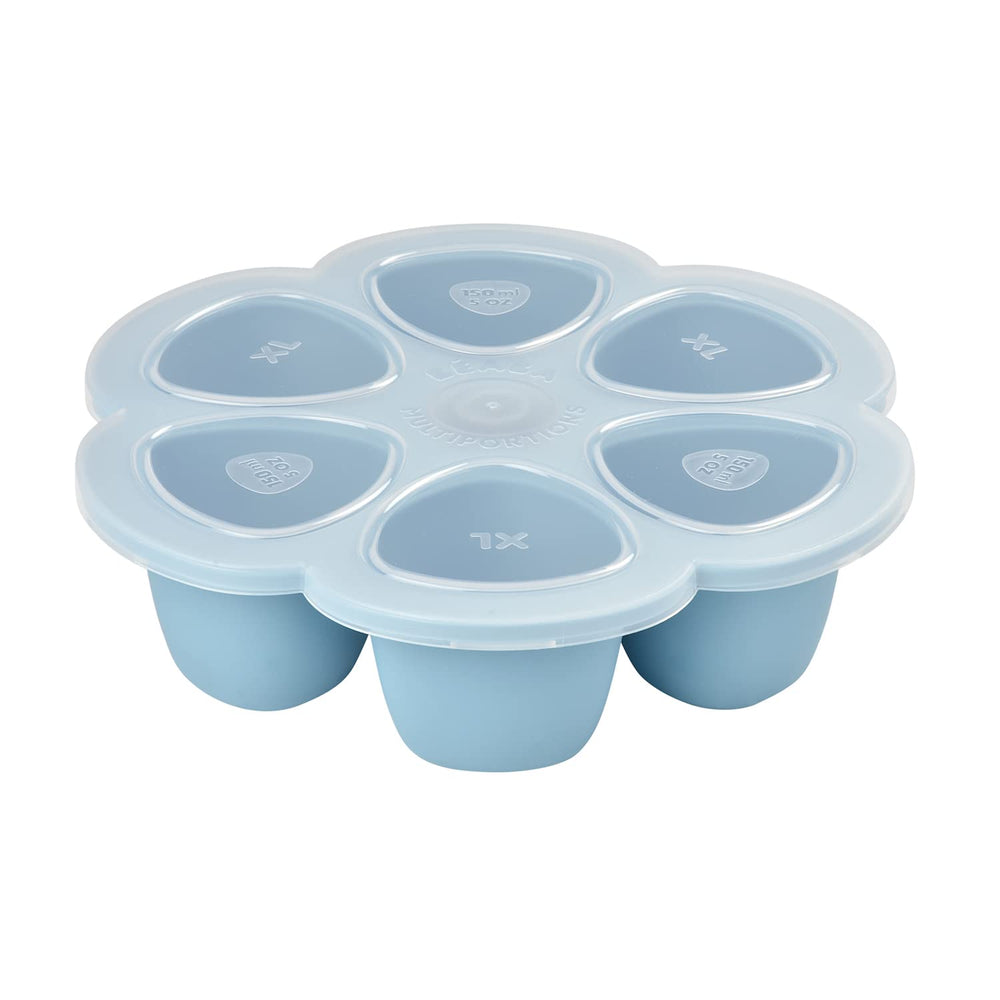 Beaba Multiportions tray with clip-on lid, six 3oz portions for organized meals.