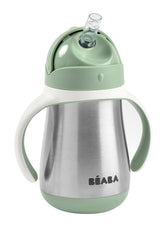 Beaba stainless steel straw sippy cup sage on the go keeps drinks spill-free and portable.